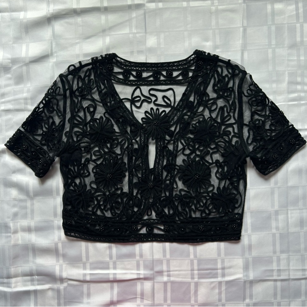 Women's Black Embroidered Sheer Bolero Jacket - Picture 10 of 11